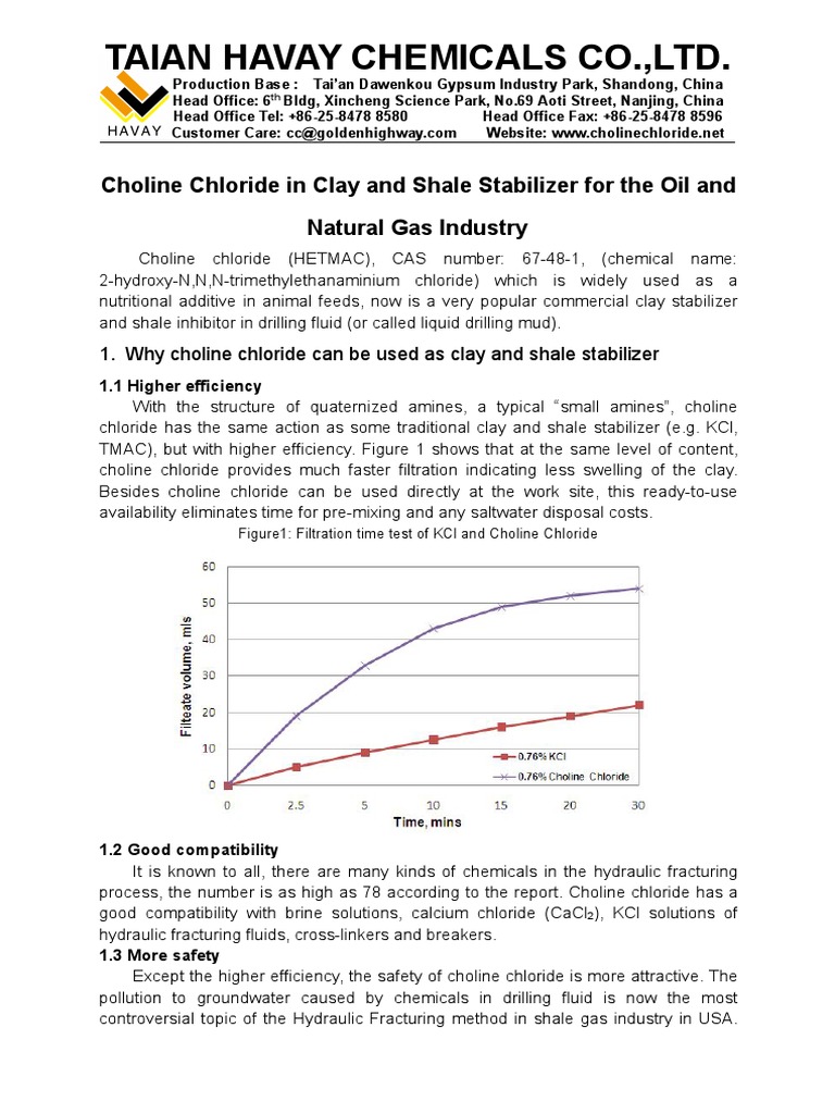 Choline Chloride in Clay and Shale Stabilizer619 Download Free PDF