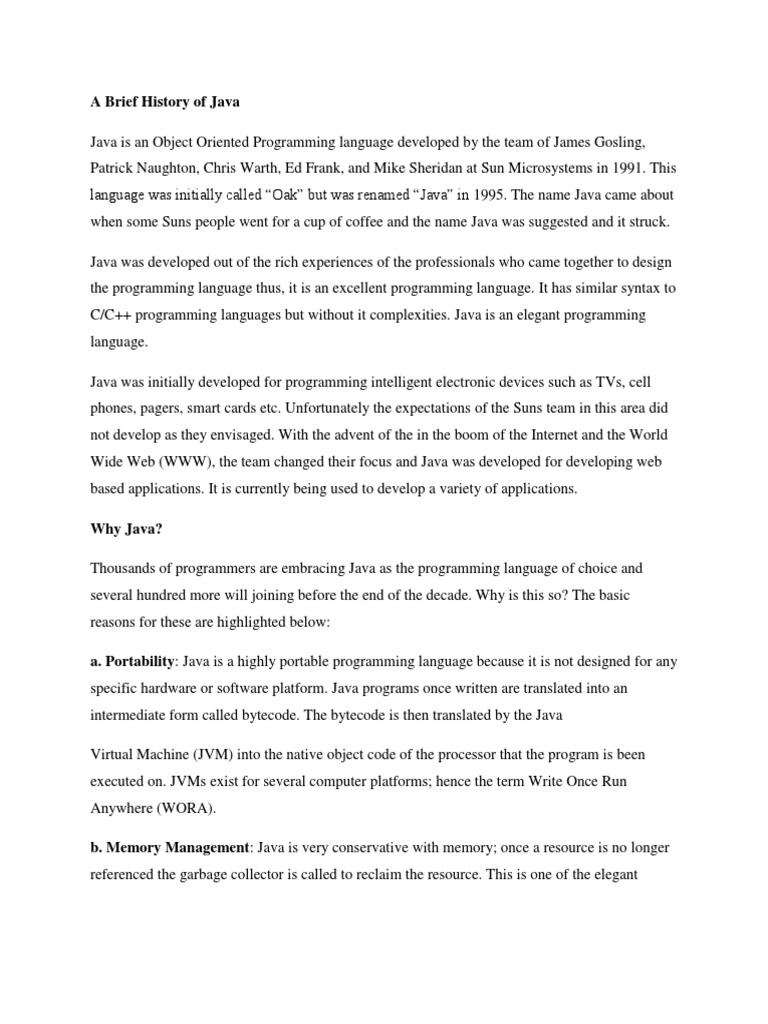 A Brief History of Java | PDF | Data Type | Java (Programming Language)