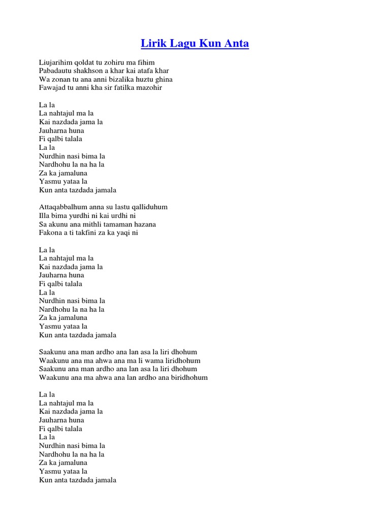 Lirik Lagu Kun Anta