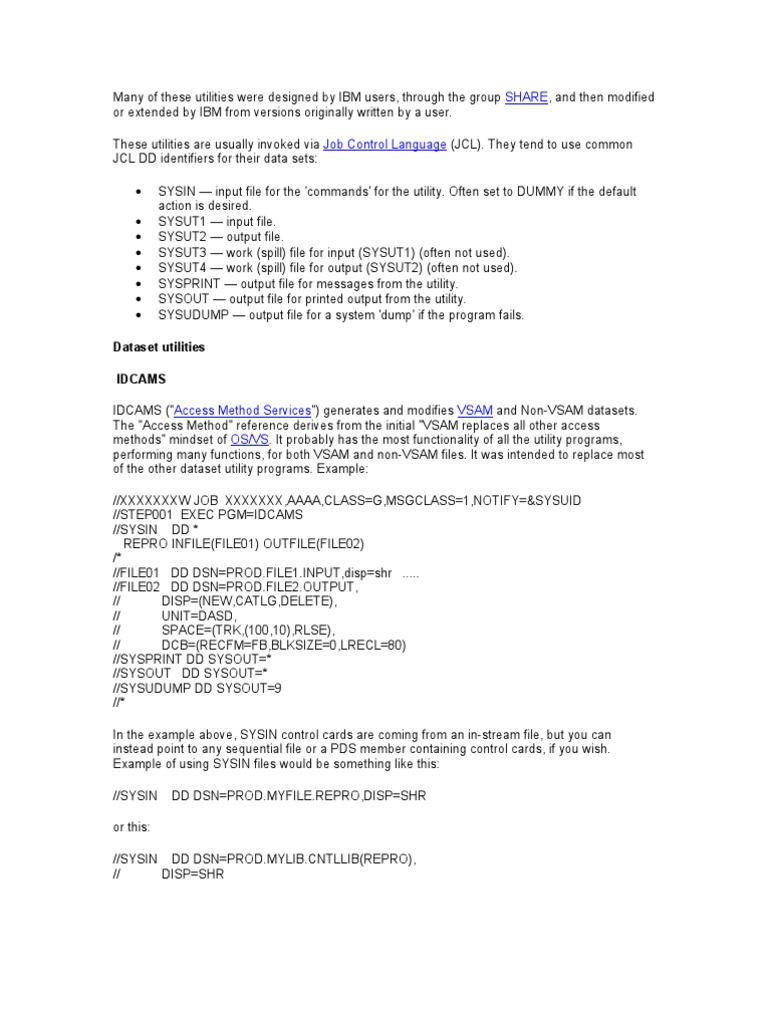 Jcl Utilities | Operating System Technology | Software Engineering