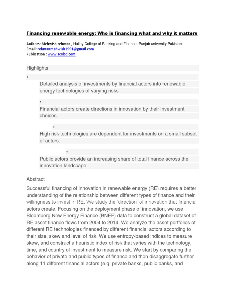 Financing Renewable Energy | PDF | Photovoltaics | Risk