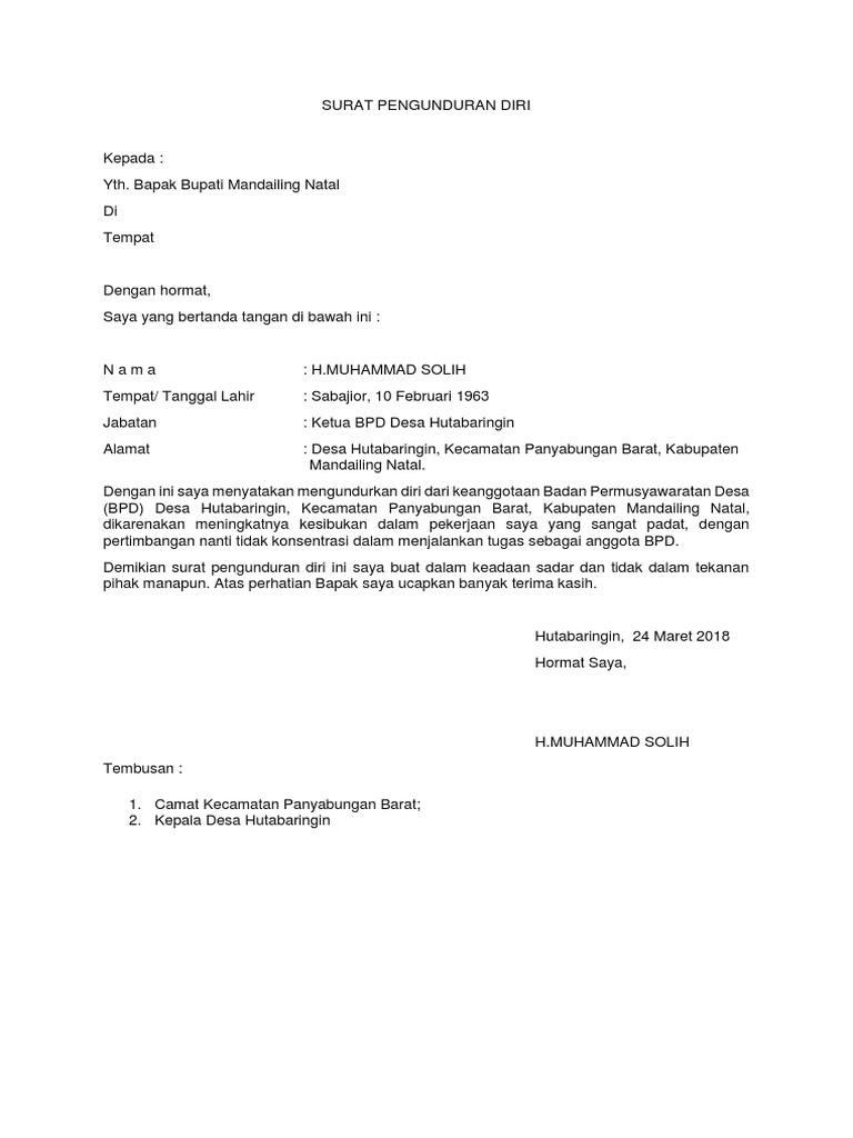 Surat Pengunduran Diri Bpd Pdf