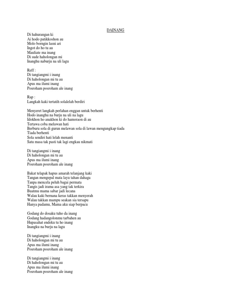 Lirik Lagu Mauliate Ma Inang