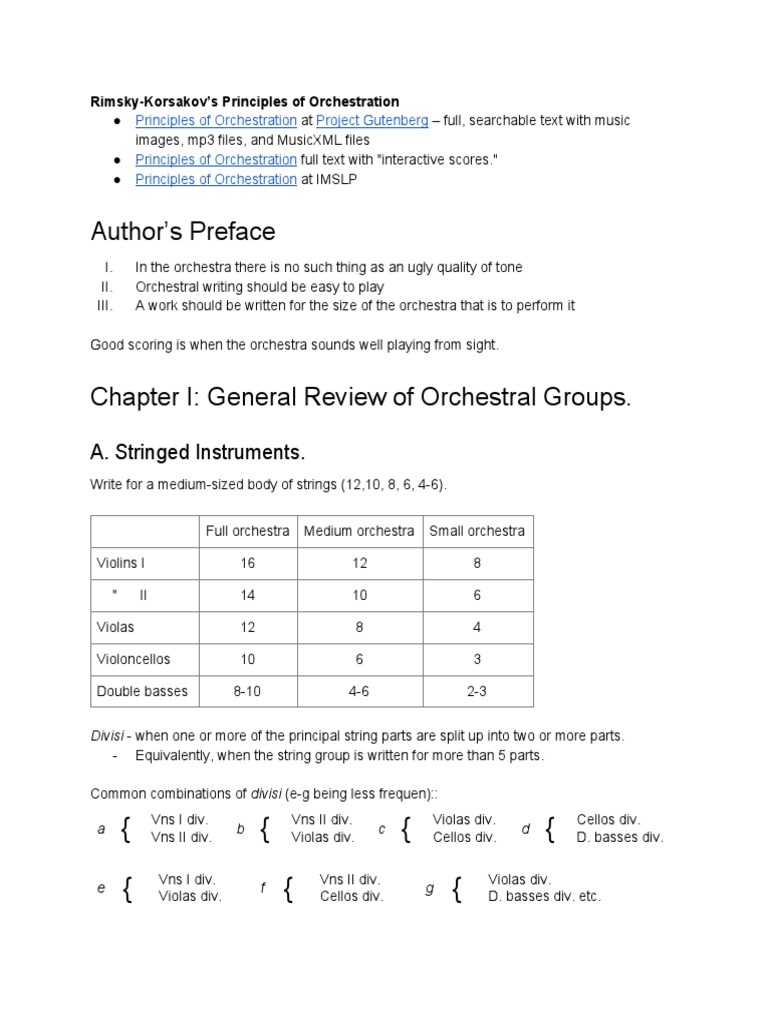 Notes For RimskyKorsakov's Principles of Orchestration, Chapter 1 PDF String Instruments
