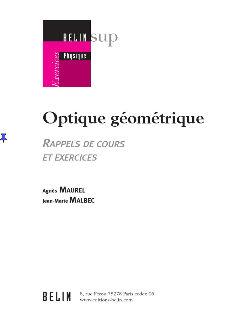 Schema Rayon Lumineux Partant D un Plan Traversant Une Lentille Convergente Optique Géométriue | PDF | Réfraction | Lumière