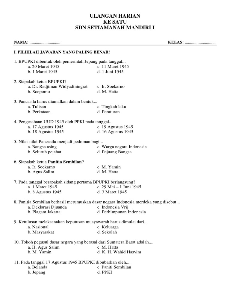 Ulangan Harian Ppkn Pdf