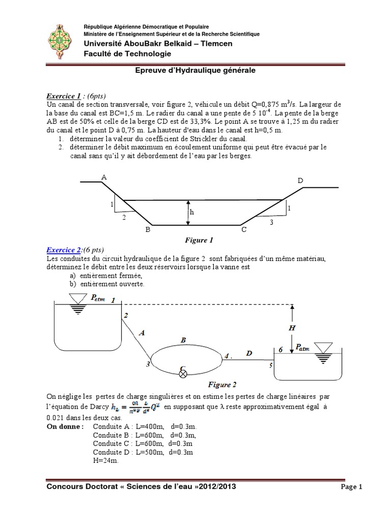 Cours Et Exercices Corrigés D hydraulique Générale Pdf