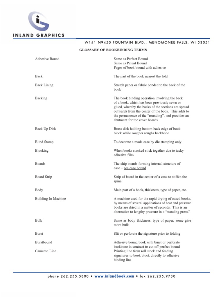 Glossary Bookbinding Terms Bookbinding Adhesive