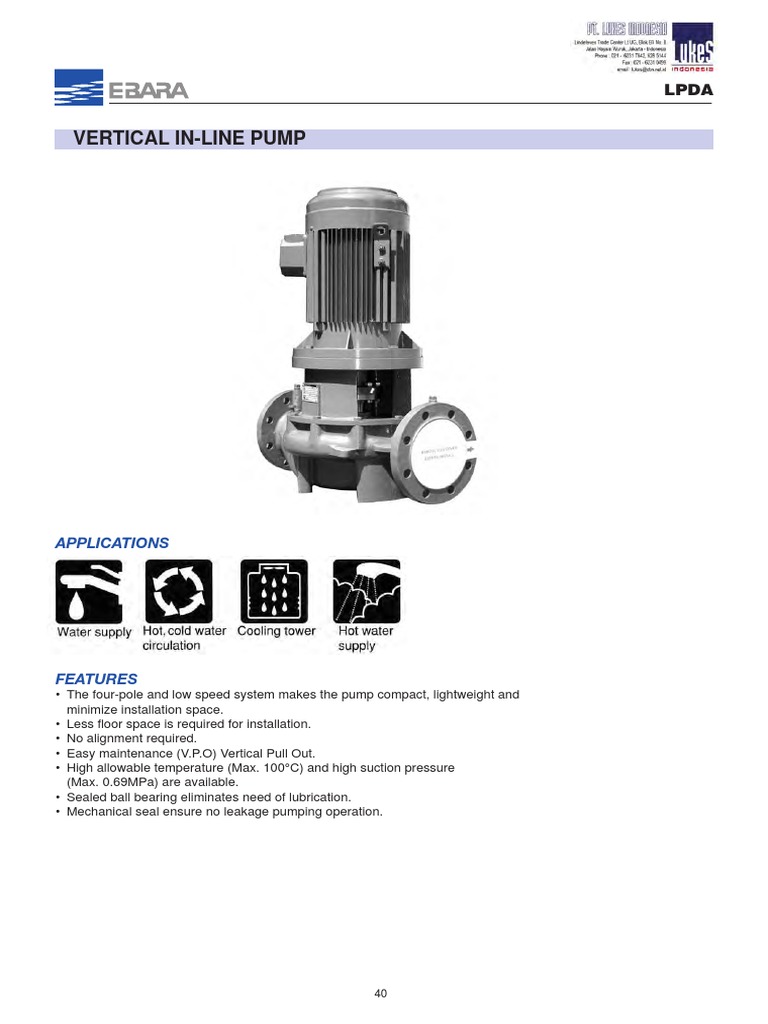 Ebara LPDA Vertical Inline Pump Specs | PDF | Pump | Manufactured Goods
