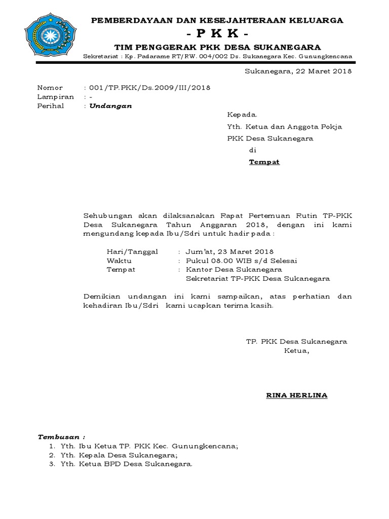 Surat Undangan Pkk Surat Undangan Pkk