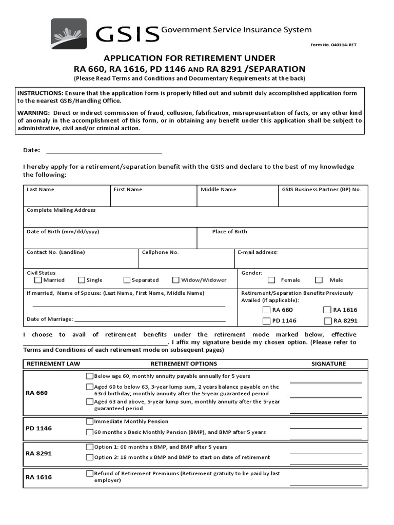 Gsis retirement form pdf pdf pension loans
