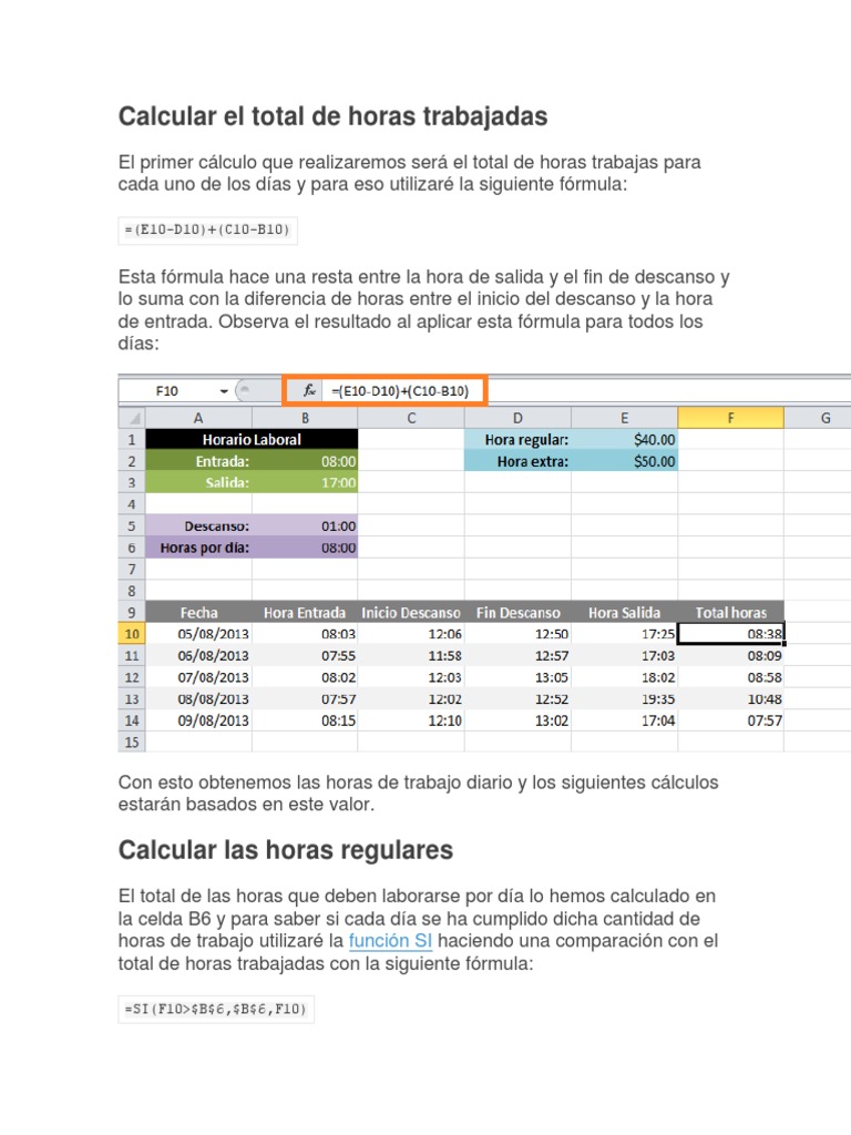 Calcular El Total de Horas Trabajadas | PDF | Fórmula | Microsoft Excel