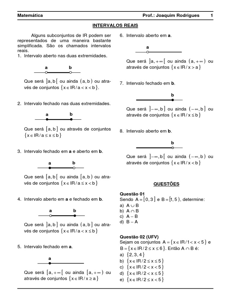 04 Intervalos Reais Pdf Pdf Conjunto Matemática Número Real