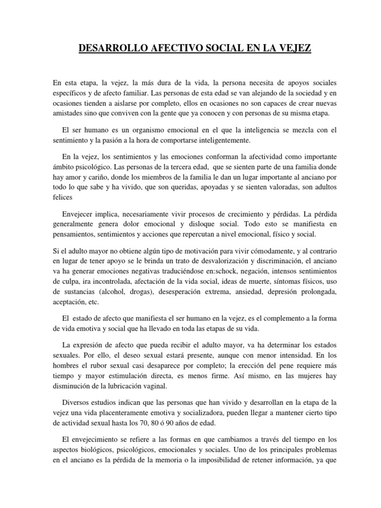 Desarrollo Afectivo en la Vejez | PDF | Vejez | Adultos