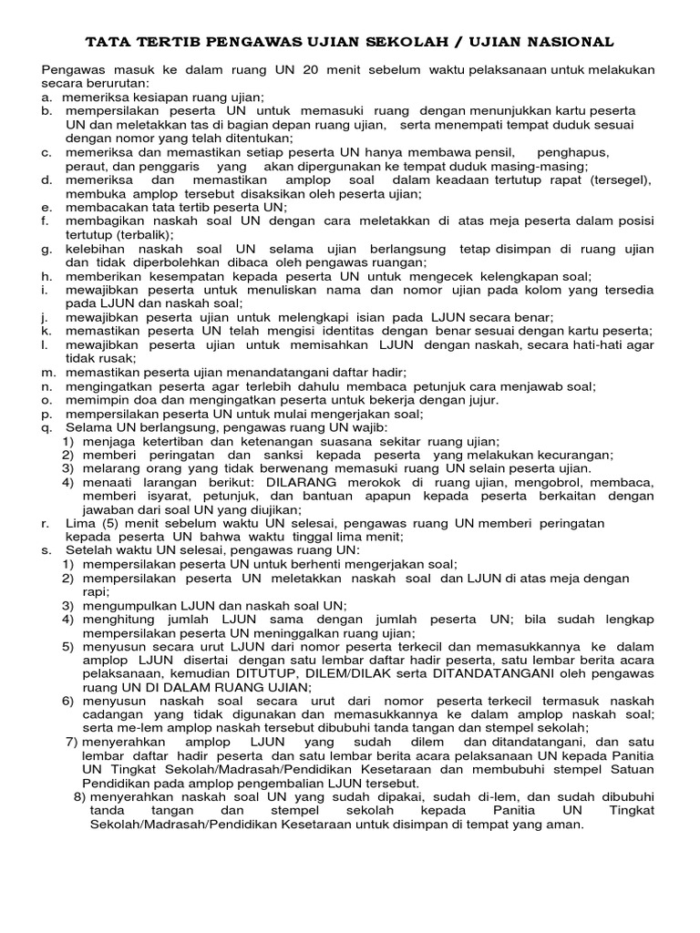 Tata Tertib Pengawas Ujian Sekolah | PDF
