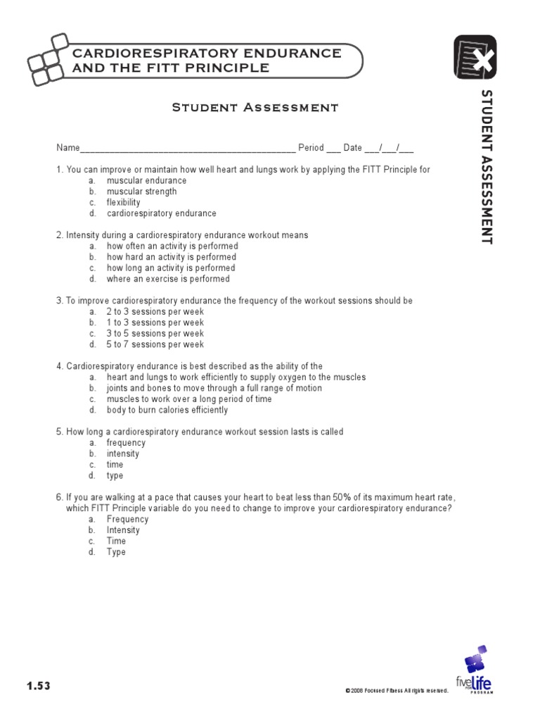 worksheet Fitt Principle Worksheet cardiorespiratory endurance and the fitt principle physical exercise fitness