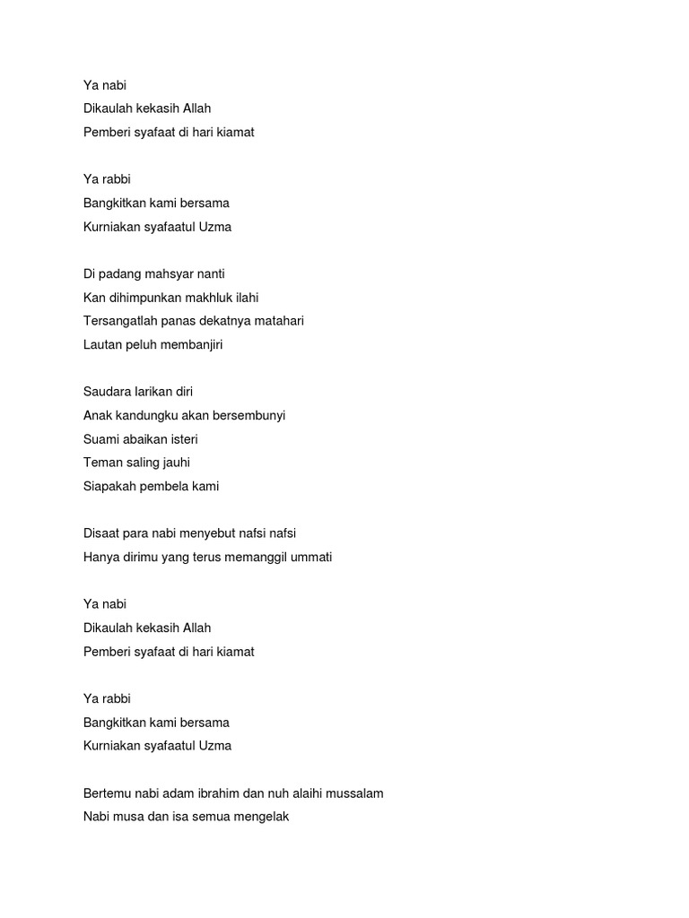 Lirik Lagu Ya Nabi