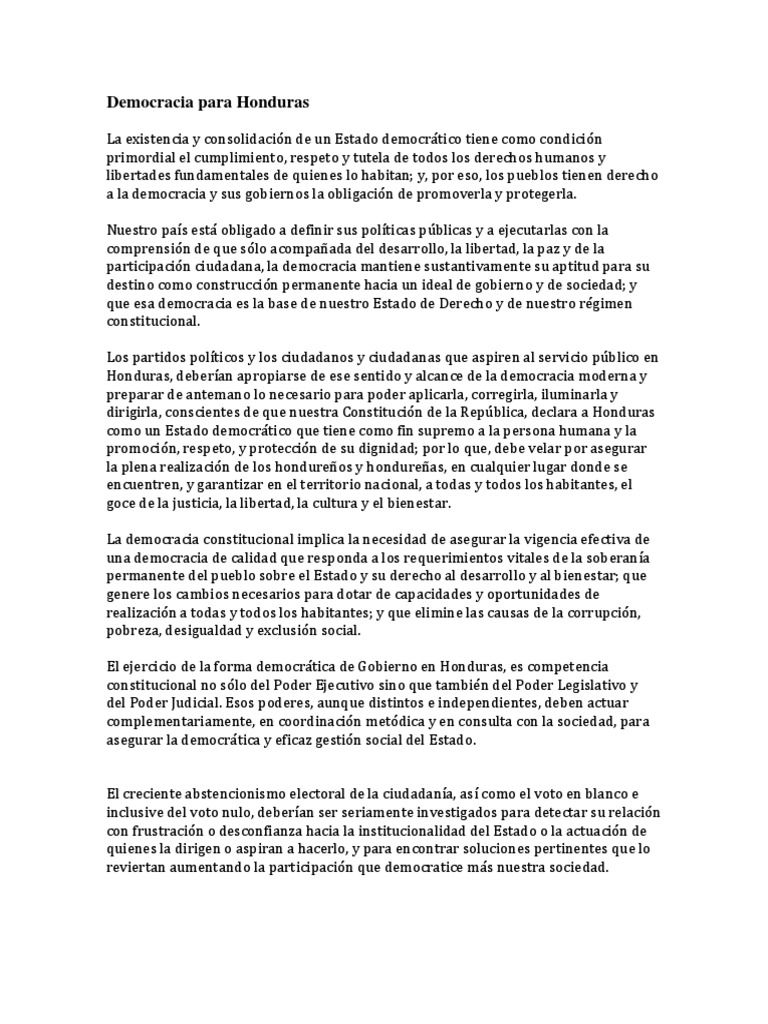 Democracia para Honduras PDF Democracia Ideologías políticas