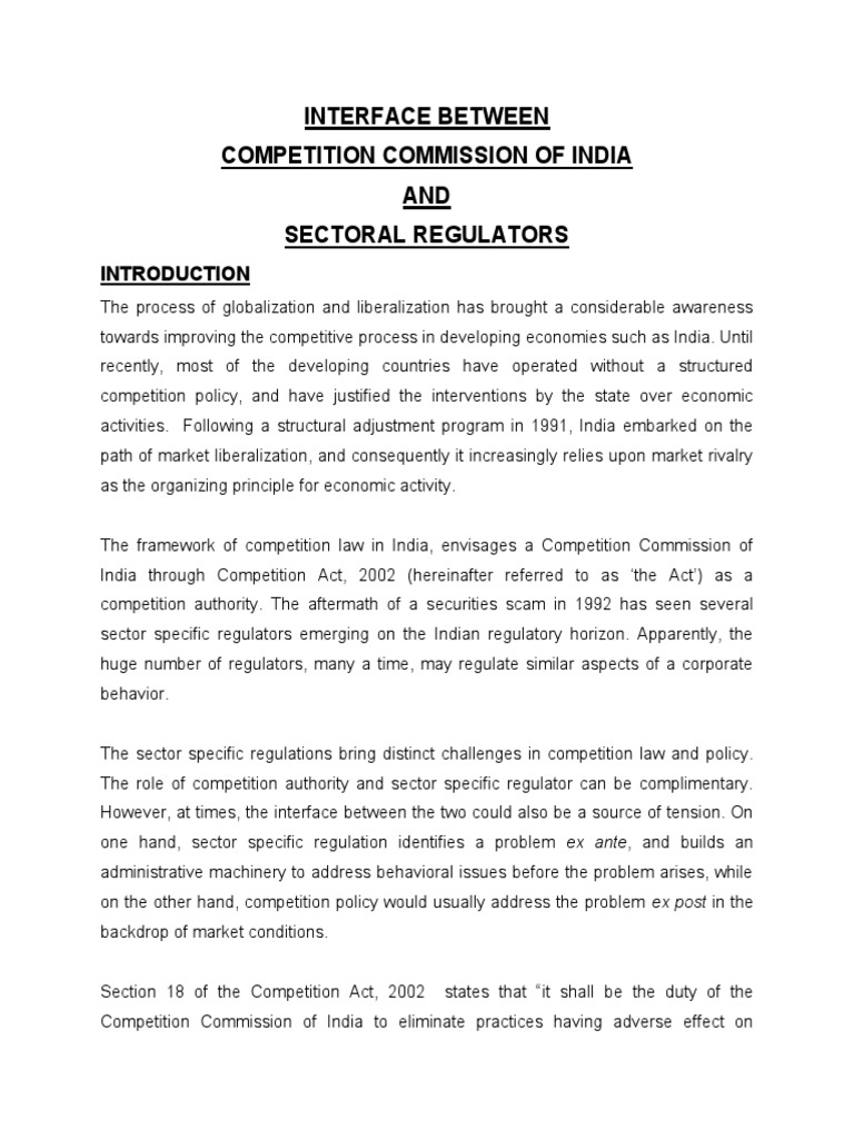 Interface Between Competition Commission of India AND Sectoral