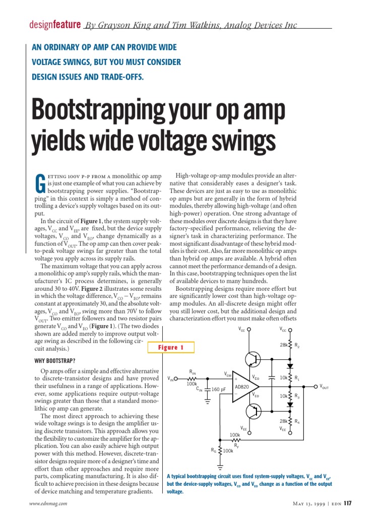 Bootstrapping Your Op Amp Yields Wide Voltage Swings: Designfeature