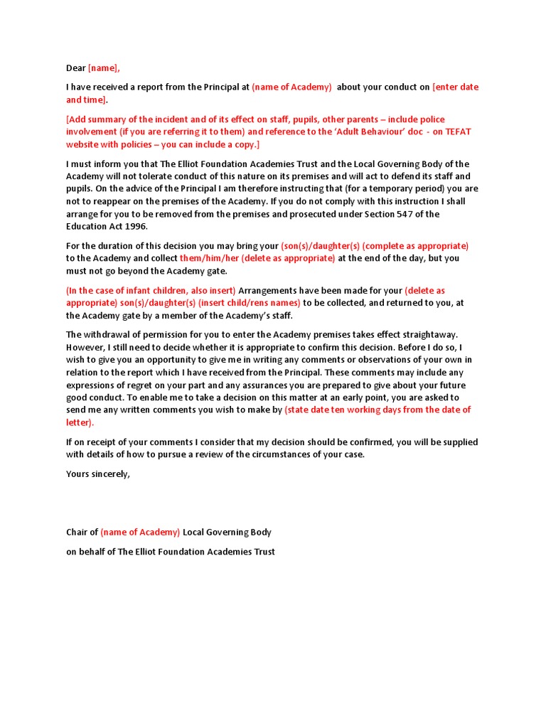 Banning Letter Template Download Free PDF Social Institutions