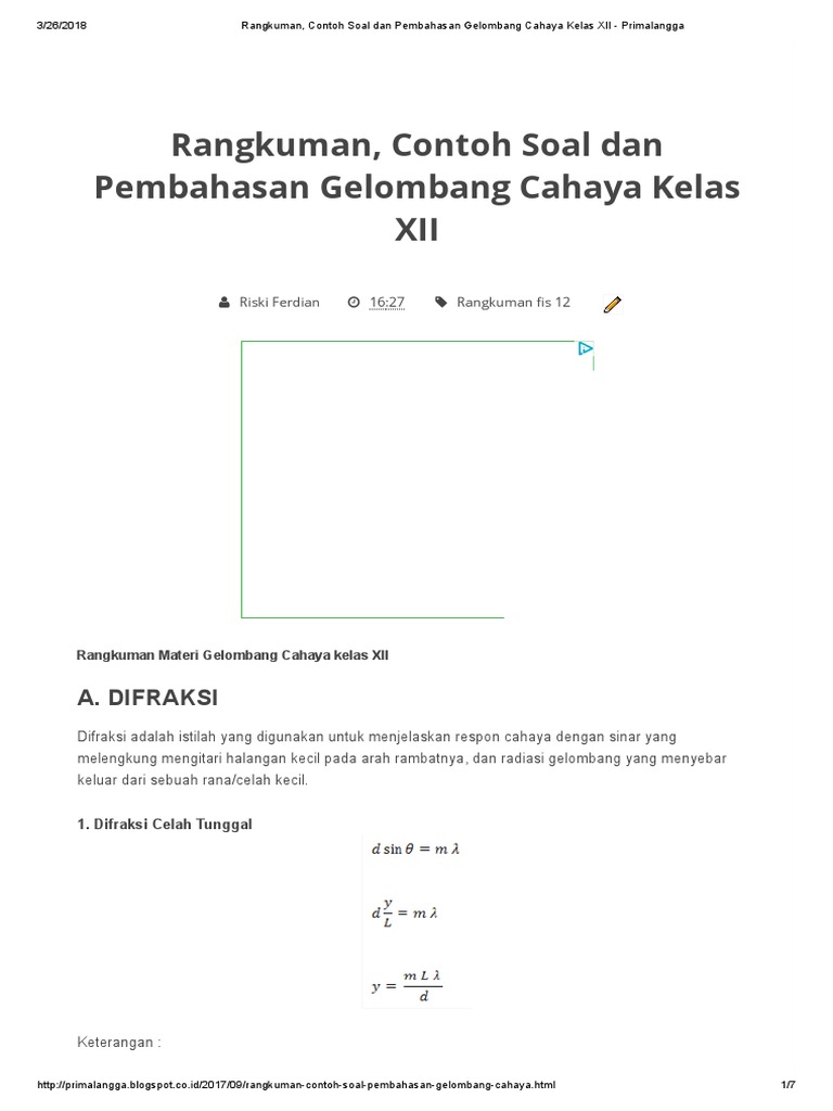 Contoh Soal Dan Jawaban Kisi Difraksi - Jawaban Buku