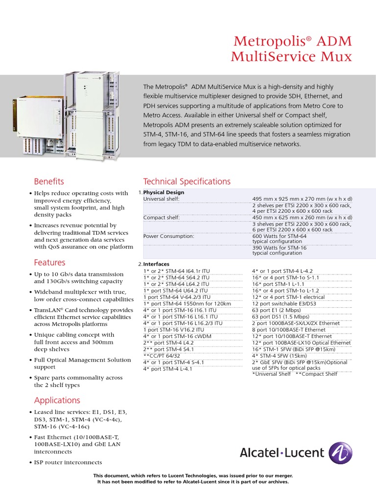 Metropolis ADM MultiService Mux Data Sheet A4 | PDF