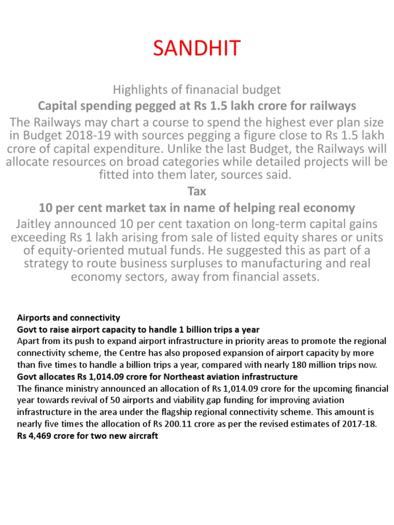 Sandhit: Capital Spending Pegged at Rs 1.5 Lakh Crore For Railways | PDF