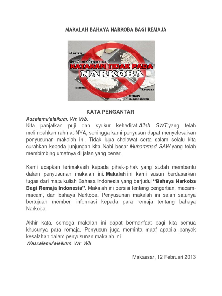 Makalah Bahaya Narkoba Bagi Remaja  Makalah Bahaya Narkoba Bagi Remaja