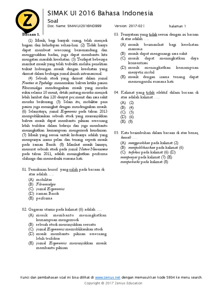 SIMAK UI 2016 Bahasa Indonesia | PDF