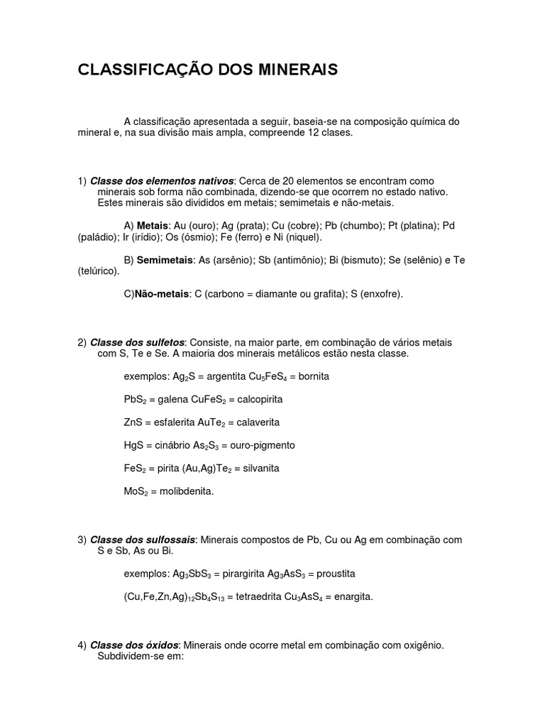 Classificação dos Minerais por Classe | PDF | Silício | Minerais