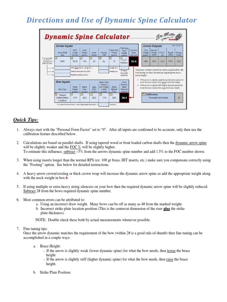 Directions and Use of Dynamic Spine Calculator: Quick Tips | PDF