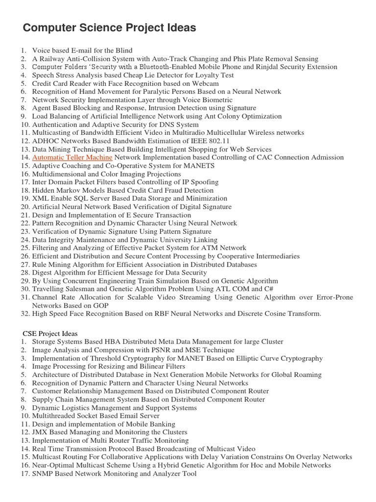 Computer Science Project Ideas | Download Free PDF | Artificial Neural ...