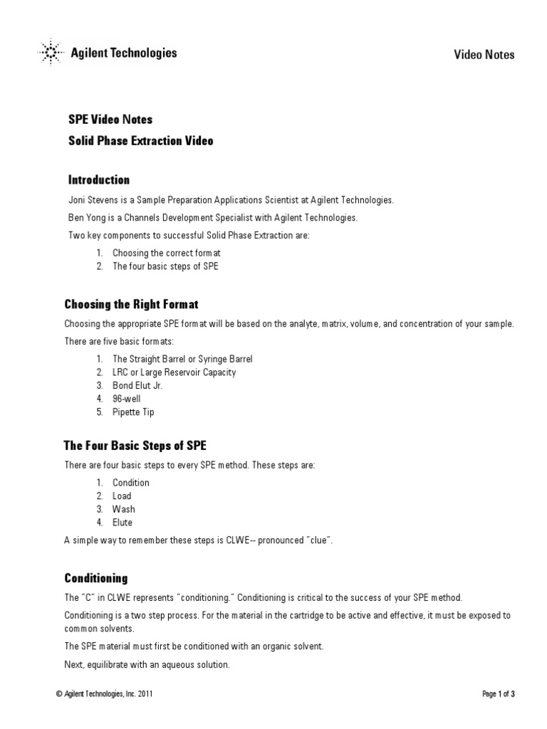 SPE Video Notes Solid Phase Extraction Video | PDF | Analytical ...