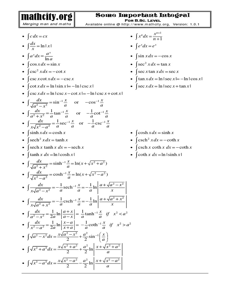 Bsc maths integral formulas pdf pdf