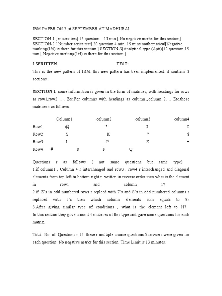 IBM Aptitude Test Guide | PDF | Matrix (Mathematics) | Printer (Computing)