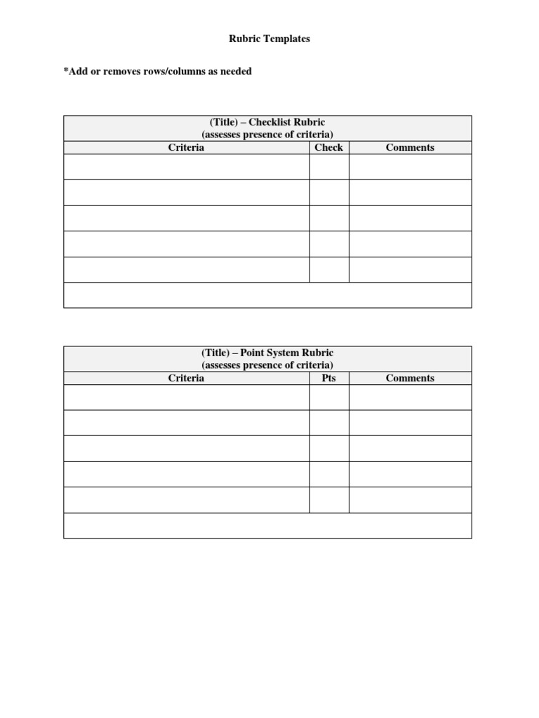 Rubric Templates for Assessment | PDF