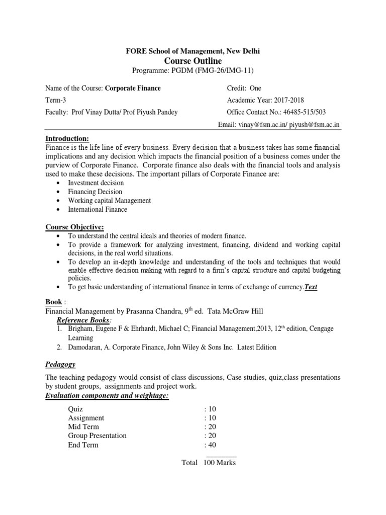 PGDM Corporate Finance Course | PDF | Cost Of Capital | Financial Economics