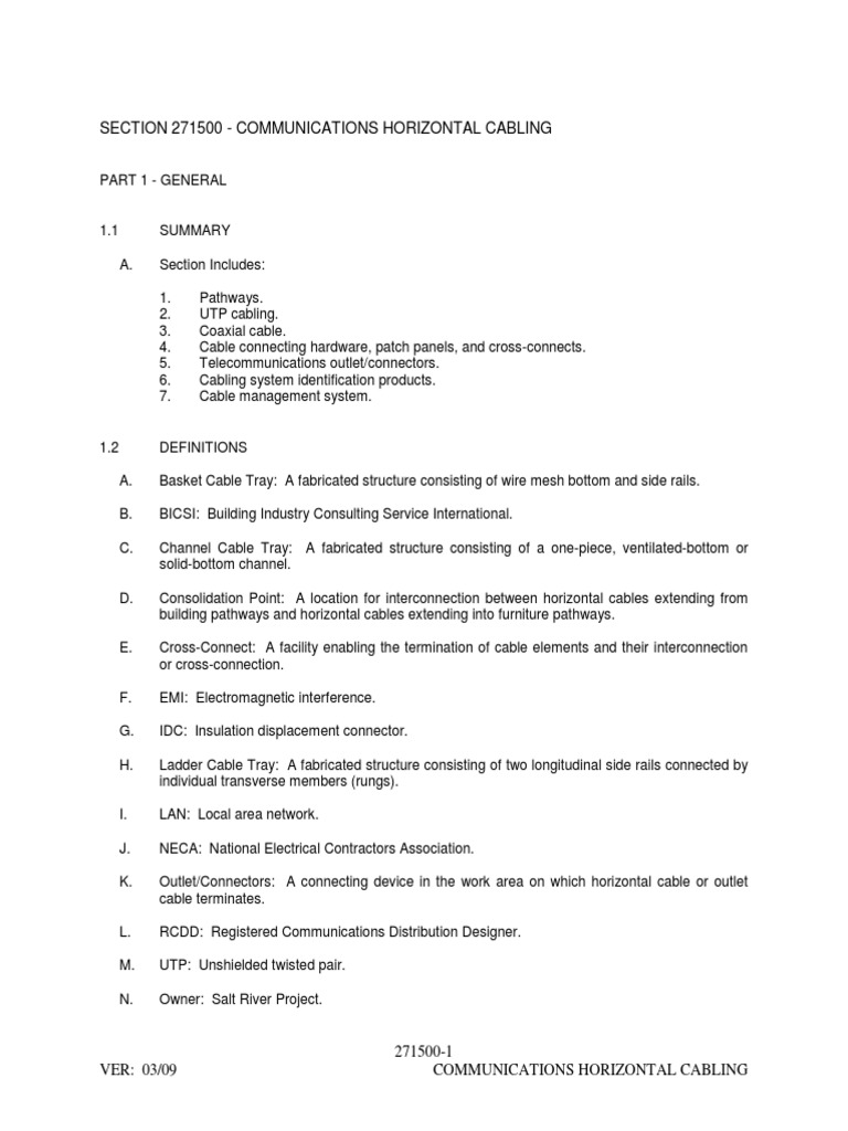 Communications Horizontal Cabling Standards | PDF | Coaxial Cable ...