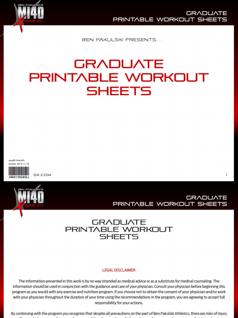MI40 X Workout Sheets 2 Graduate Intermediate PDF | PDF | Muscle ...