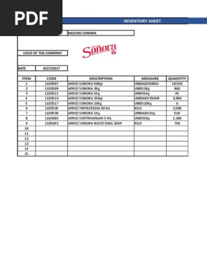 Inventory Sheet