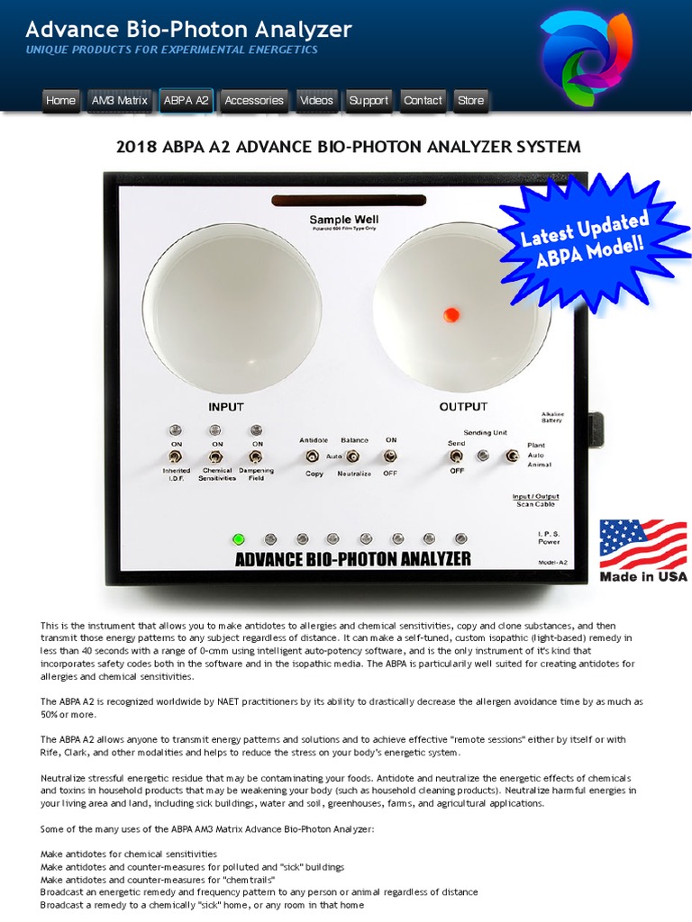 Advance Bio-Photon Analyzer ABPA A2 Home Page | PDF | Food And Drug ...