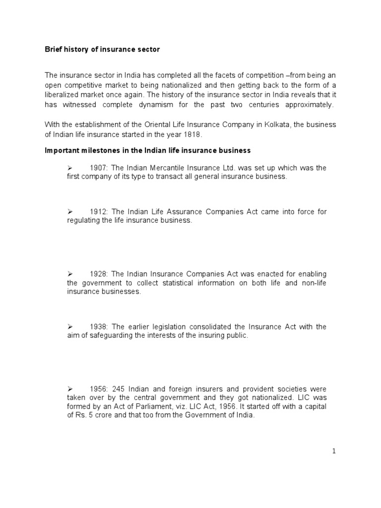 Brief History of Insurance Sector | PDF | Professional Liability ...