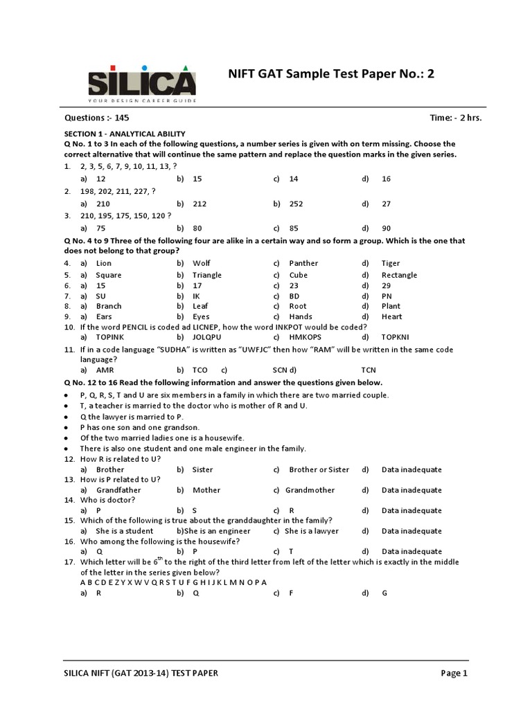 NIFT GAT Sample Test Paper No.: 2 - A Comprehensive Review of ...