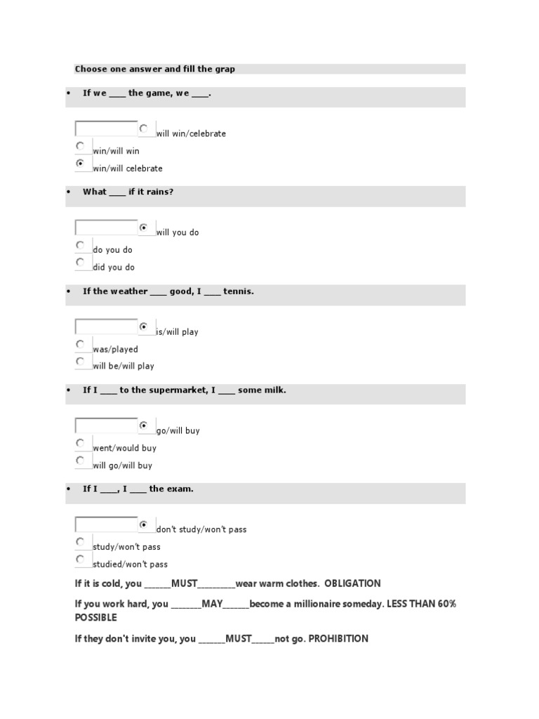 Conditional Sentences Practice Exercise | PDF | Language Arts ...