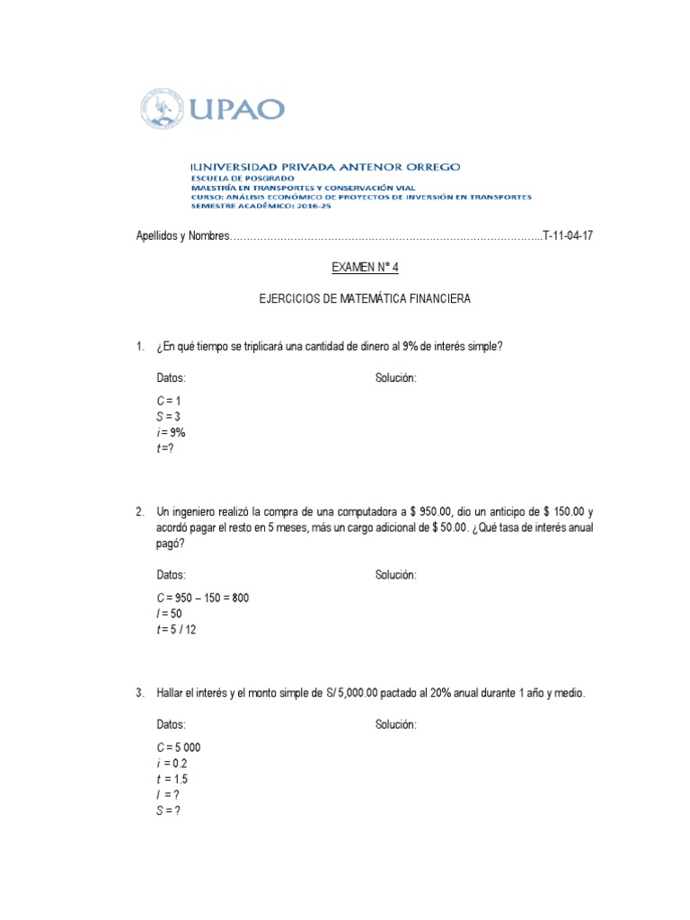 Examen #4 | PDF | Interés | Tasas de interés