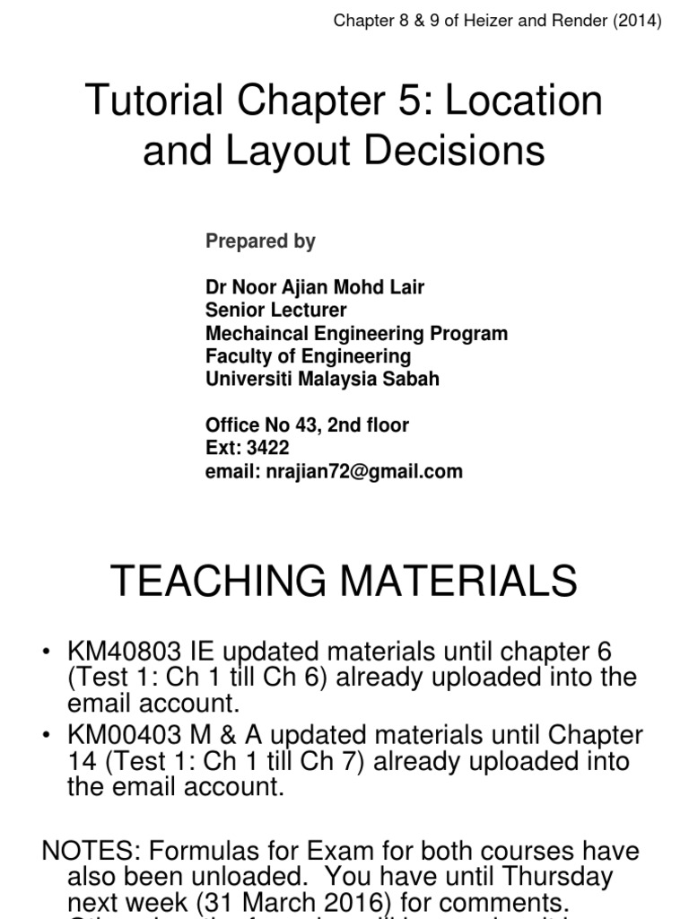 Tutorial Chapter 5 Location and Layout Decisions | PDF | Center Of Mass ...