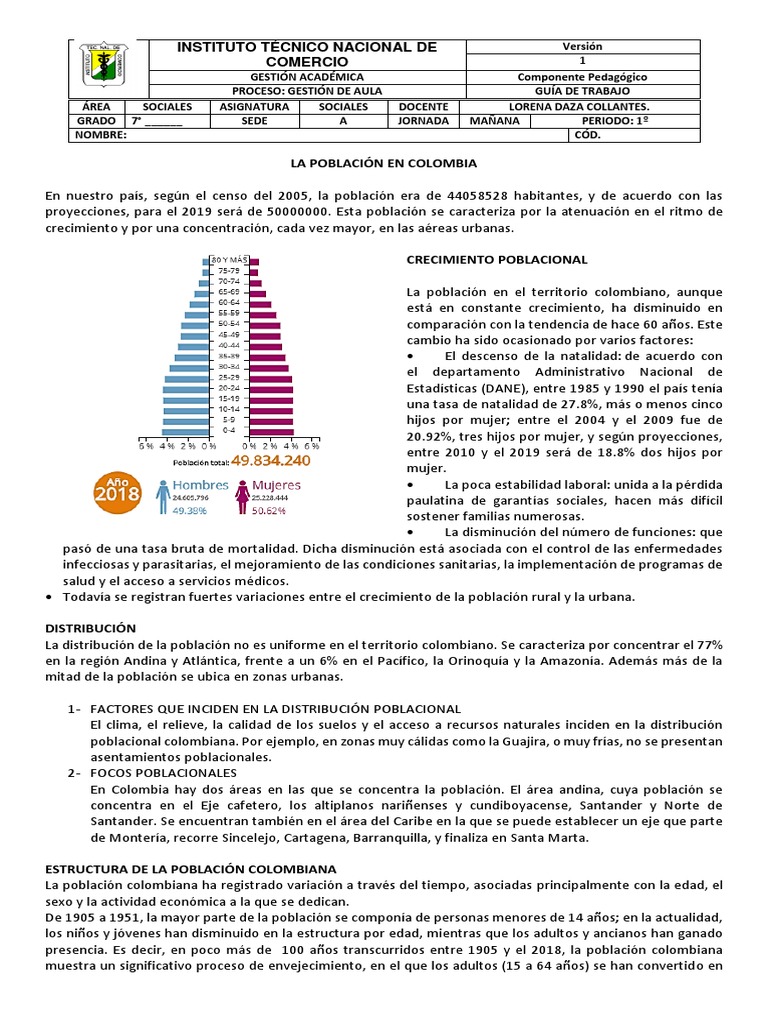 La Población en Colombia PDF Población Colombia