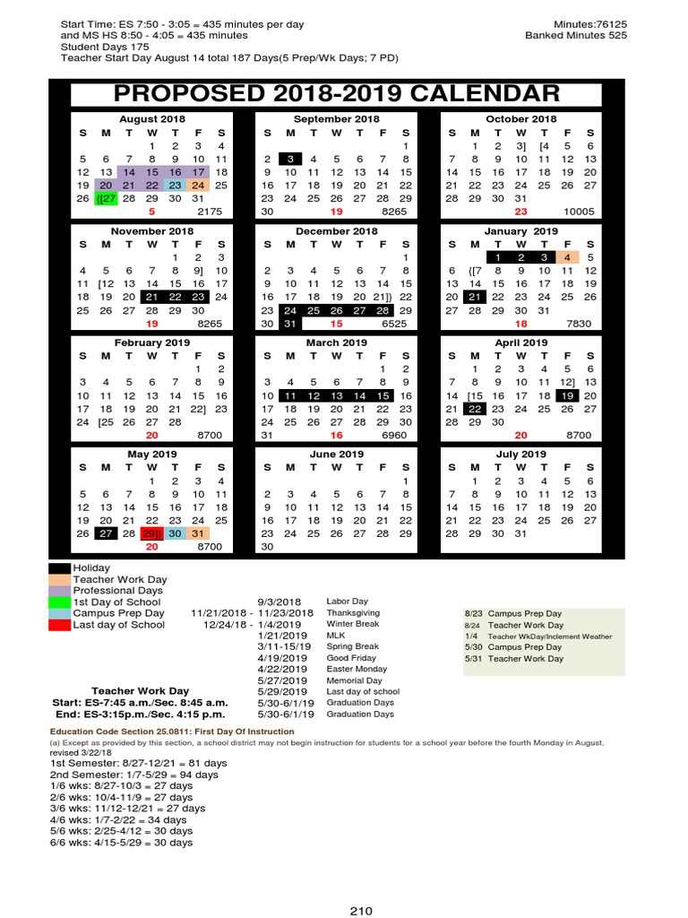 CCISD 2018-19 Calendar | PDF | Academic Term | Educational Institutions