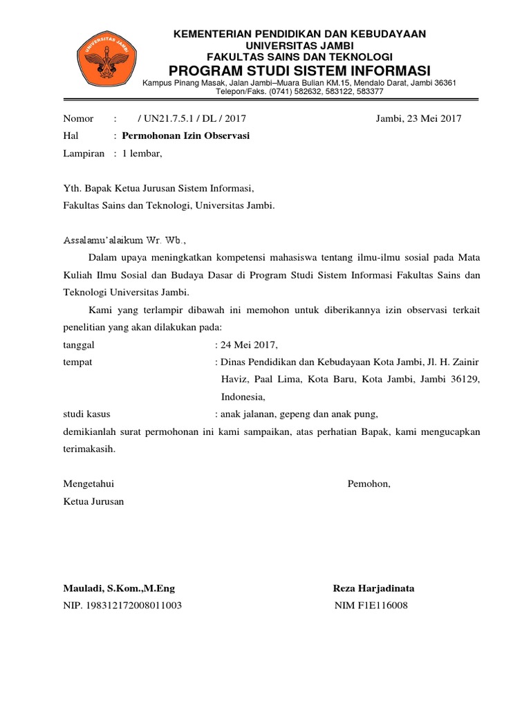 Surat Permohonan Observasi Pdf